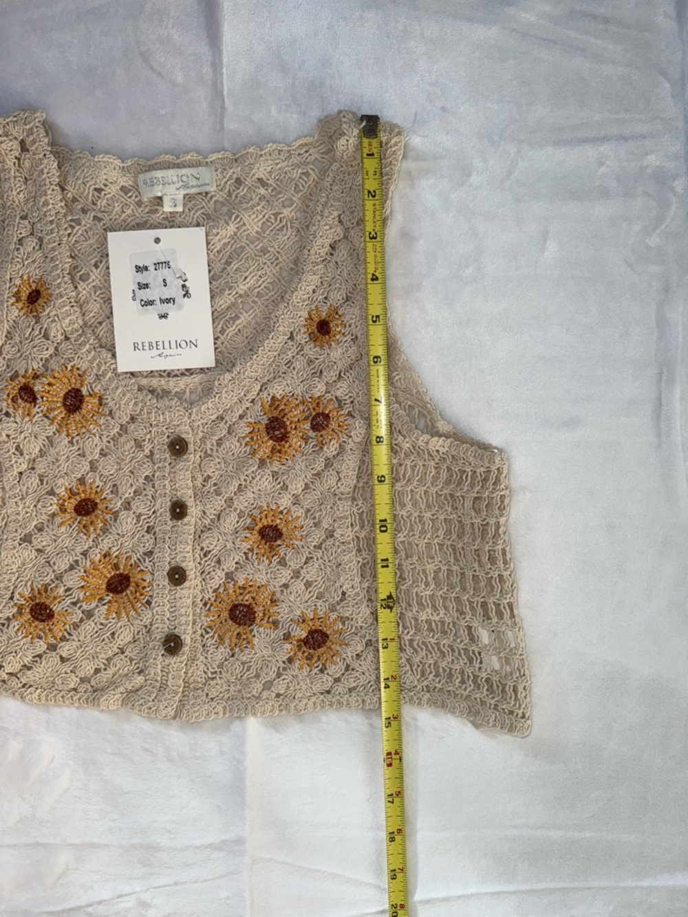 Rebellion Again Women Size S Vest Knit Embroidered Floral Cotton New Sleeveless - Picture 5 of 8